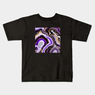 Geode Like Marble Design - Purple, White, Black and Gold Kids T-Shirt